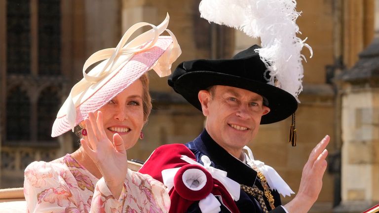 The Duke and Duchess of Edinburgh leave after attending the service. Pic: PA