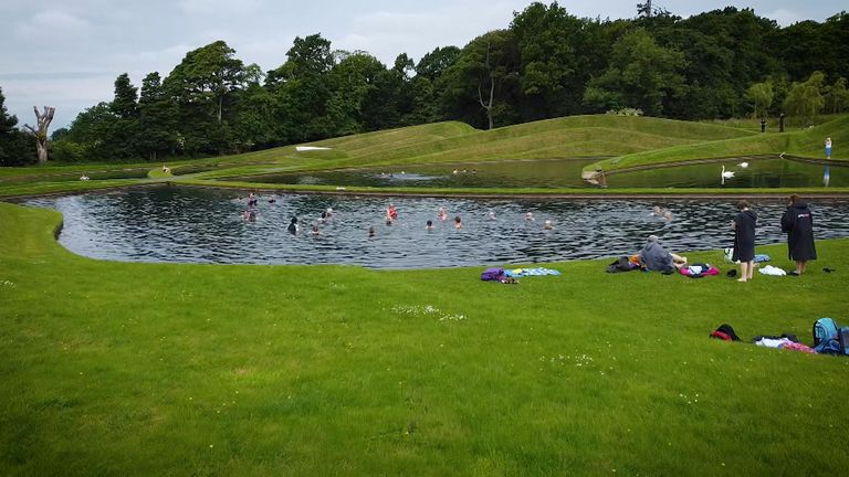 Wild swimmers at the sculpted gardens in Jupiter Artland, near Livingston