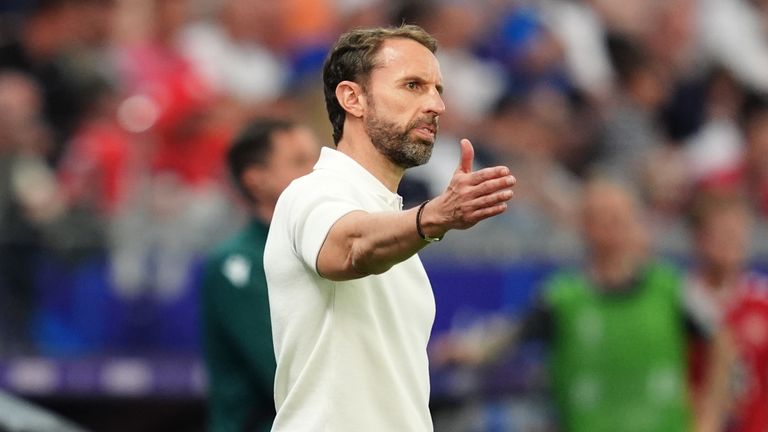 England manager Gareth Southgate on the touchline during the UEFA Euro 2024 match at the Frankfurt Arena in Frankfurt, Germany. Picture date: Thursday June 20, 2024.

