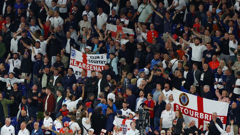 England fans celebrate as their team wins their first match in Euro 2024. Pic: AP