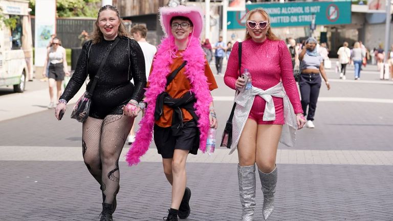 Fans gather outside Wembley Stadium in London, ahead of Taylor Swift's first London concert, during her Eras Tour. Picture date: Friday June 21, 2024. Lucy North/PA Wire