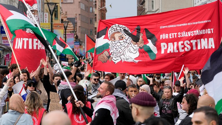 A pro-Palestine demonstration in Malmo in May. Pic: AP