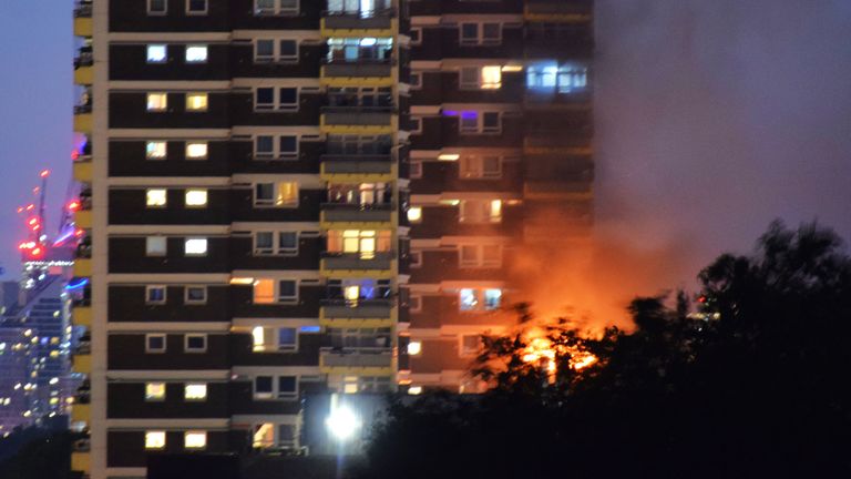The fire at a block of flats in North Woolwich, east London. Pic: @AJBC_1