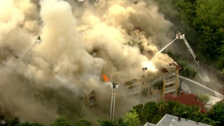 Many elderly residents had to be rescued from the balconies as a massive fire engulfed Miami apartment complex.