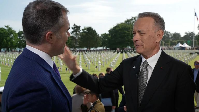 Tom Hanks speaks at D-Day memorial service in Normandy, France