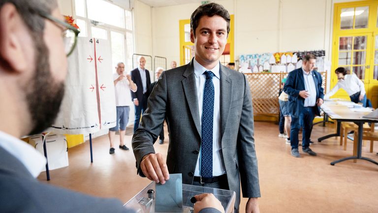 Gabriel Attal casts his vote.
Pic: Reuters