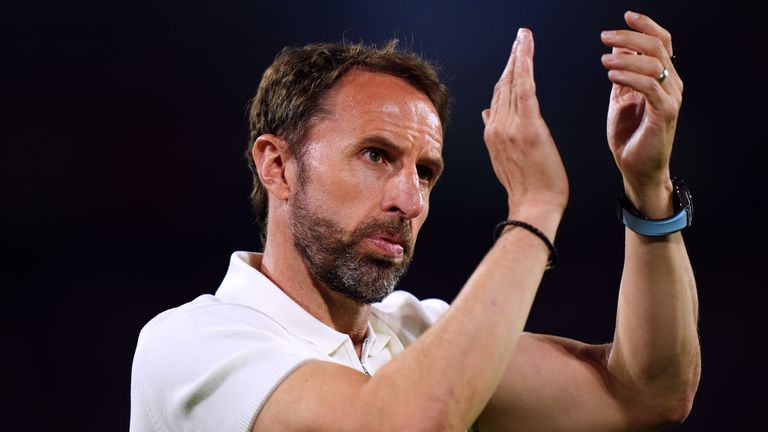 England head coach Gareth Southgate after the final whistle against Slovenia. Pic: PA