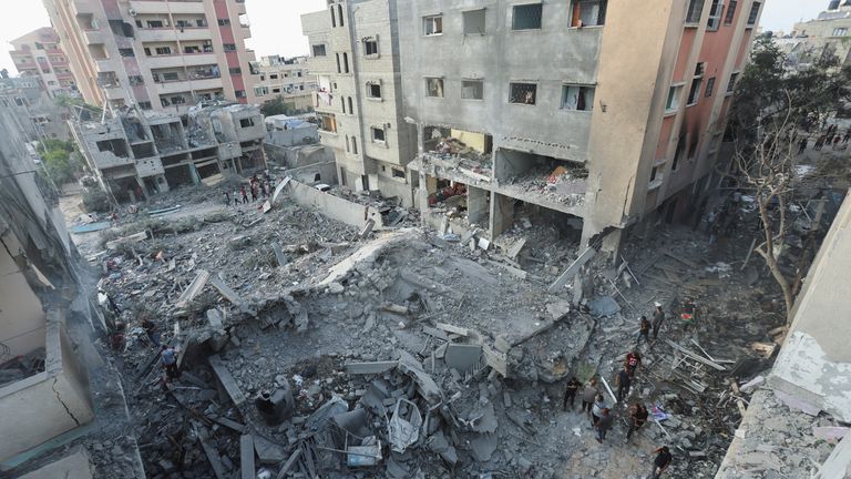 The aftermath of an Israeli strike. Pic: Reuters qhiqqhiqhuiqudinv