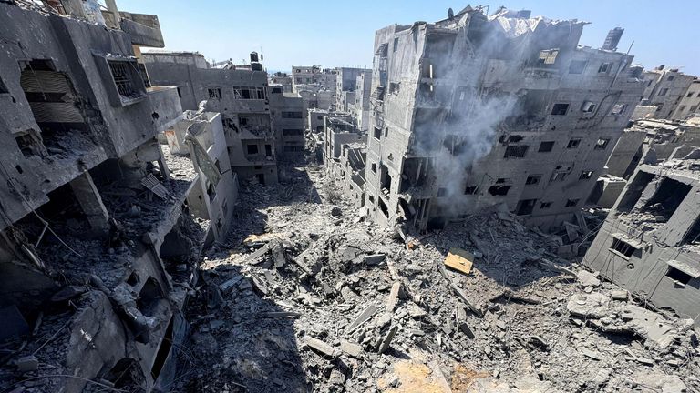 The site of Israeli strikes on houses in Al Shati refugee camp. Pic: Reuters