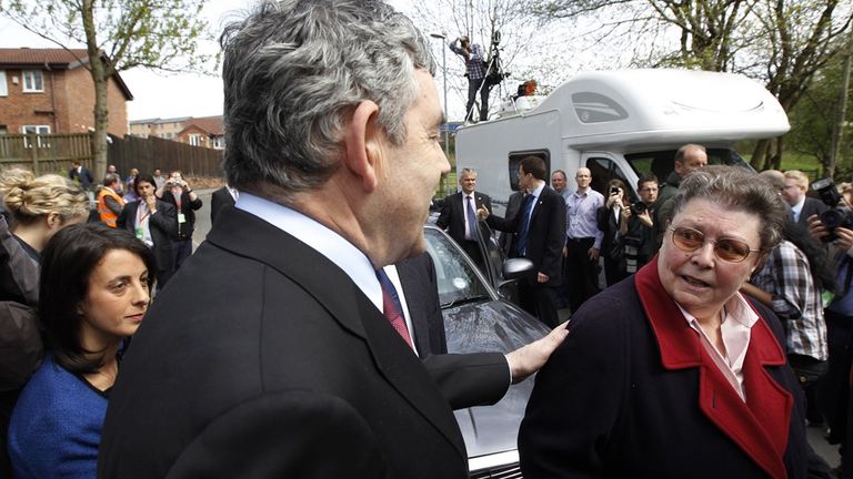 Gordon Brown and Gillian Duffy, the voter he called a 'bigoted woman'. Pic: PA