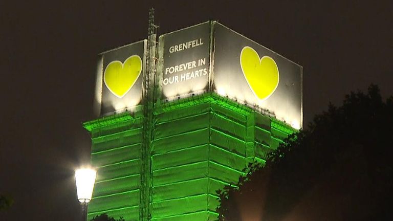 Grenfell Tower lit up for seventh anniversary of fatal fire