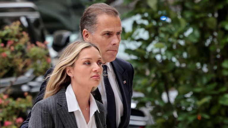 Hunter Biden arriving at court with his wife Melissa Cohen Biden. Pic : Reuters