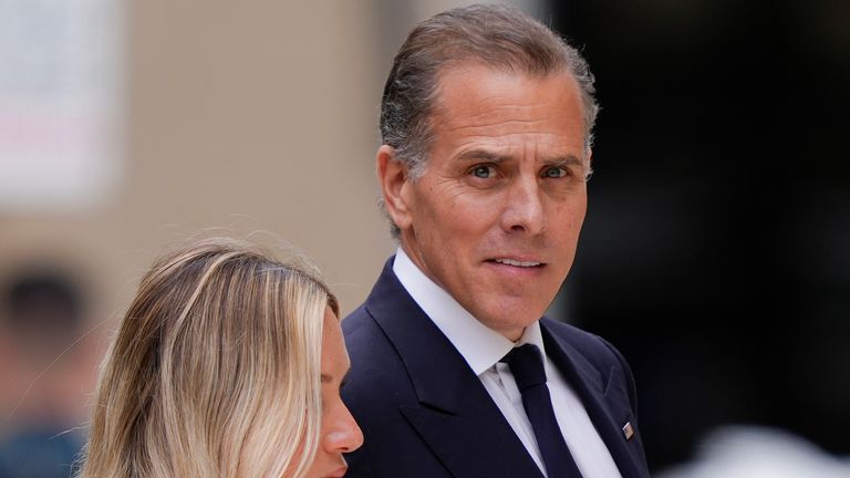 Hunter Biden and his wife Melissa Cohen Biden outside court. Pic: AP