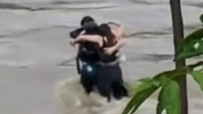 Moments before three friends are swept away by flash floods in northern Italy