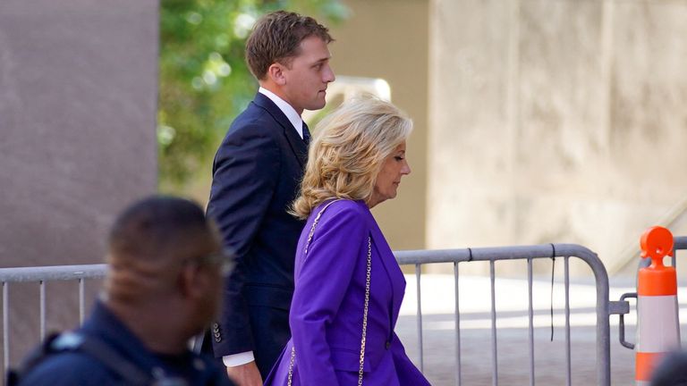 Jill Biden arrives at the federal court on the opening day of trial of Hunter Biden.
Pic: Reuters