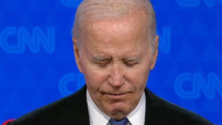 Joe Biden appears to lose his way during the first US presidential debate of 2024
