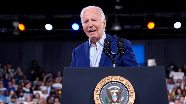 President Joe Biden speaks at a campaign rally, Friday, June 28, 2024, in Raleigh, North Carolina (AP Photo/Evan Vucci)