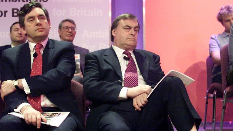 John Prescott (right) and Gordon Brown at Labour's 2001 manifesto launch in Birmingham. Pic: Reuters