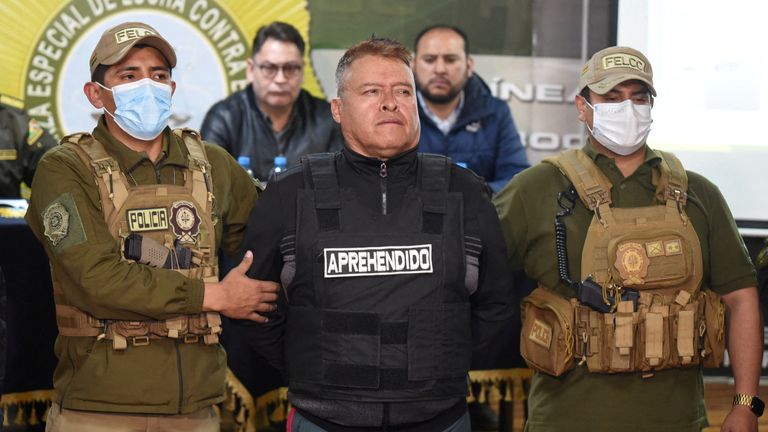 Reuters
Bolivian General Juan Jose Zuniga is presented following his arrest by the authorities for a coup attempt in La Paz