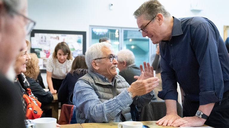 Keir Starmer meets pensioners to talk about the impact of the energy crisis and cost of living during a visit to the Bridge Cafe in Bolton.
Pic: PA