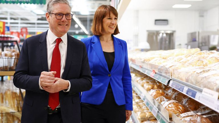 Keir Starmer and Rachel  Reeves during their visit.
Pic: Reuters