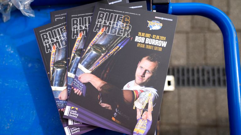 A close-up of the match day program with a special tribute to Rob Burrow ahead of the Betfred Super League match at AMT Headingley Stadium, Leeds.  Photo date: Friday, June 21, 2024. Photo: PA