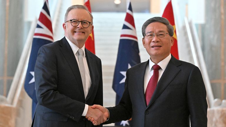 Anthony Albanese and Li Qiang. Pic: Reuters