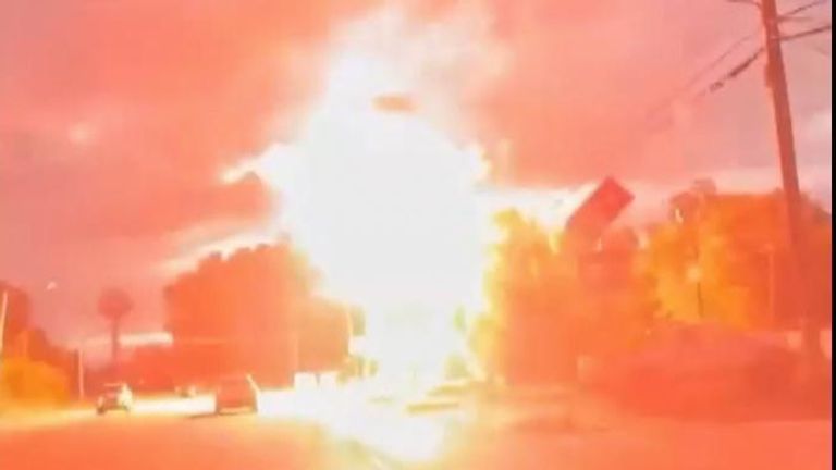 Power line explodes after branch falls it during severe storm in Louisiana