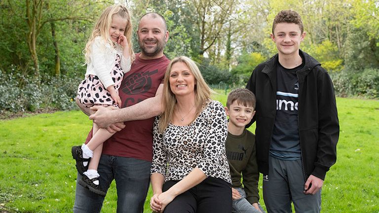 Undated handout photo issued by Christie NHS Foundation Trust of Lyndsey Ainscough with her family, husband Christian, daughter Perry and sons Alfie (right) and Spencer. 
Pic: Karen Wright Photography/Christie NHS Foundation Trust /PA Wire