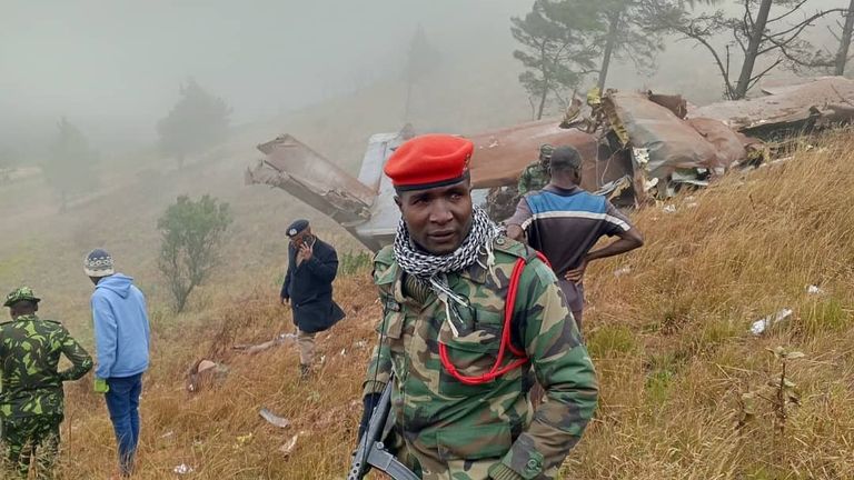 Malawi soldiers near the site of a plane crash mountainous area in the north of the country, which killed the vice president and nine others