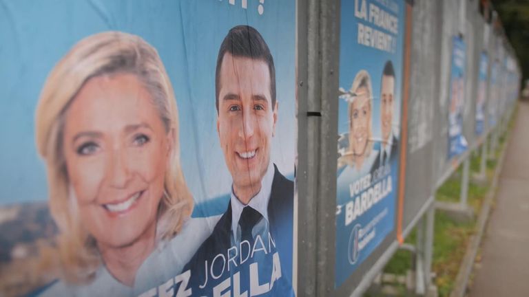 Posters of Marine Le Pen and Jordan Bardella
