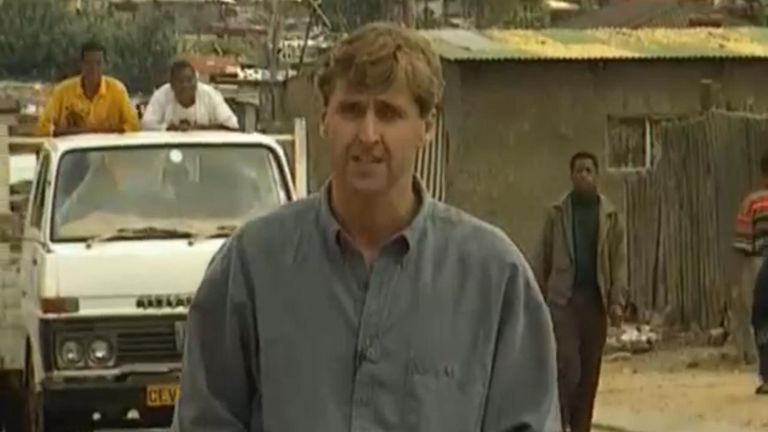 Mark Austin reporting in South Africa shortly after Mandela's historic 1994 election win 