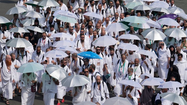 Muslim pilgrims arrive at the Mina tent camp during the annual Hajj pilgrimage, near the holy city of Mecca, Saudi Arabia.
Pic: AP