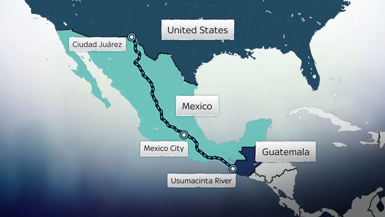 The route across Mexico to reach the northern border with the US