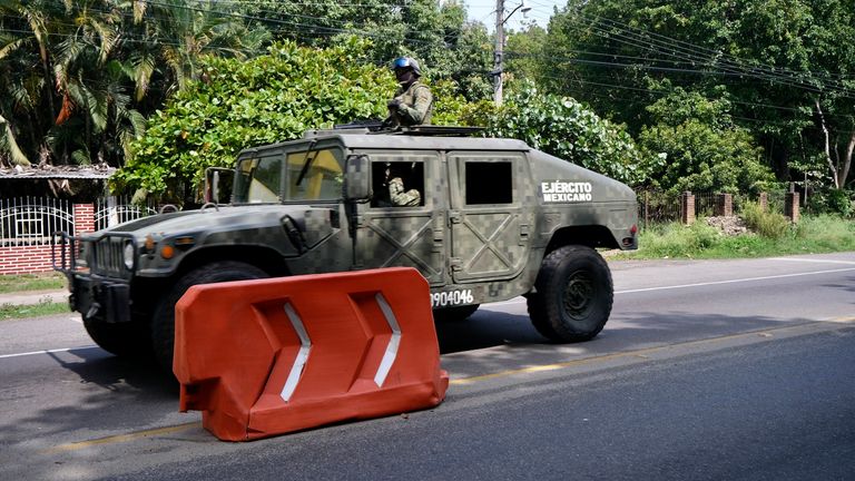 A Mexican military vehicle near the checkpoint