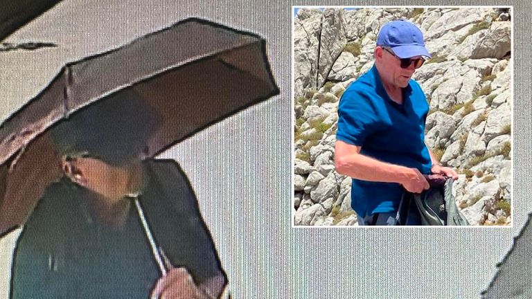 (L-R) CCTV of Michael Mosley and an image of him shared in a local Facebook group appeal