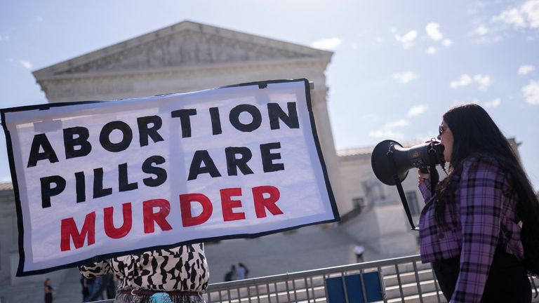 Anti-abortion activists outside the Supreme Court in April 2023. Pic: Reuters