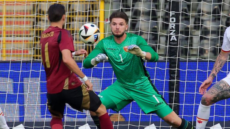 Montenegro goalkeeper Matija Sarkic against Belgium .
Pic: EPA/Shutterstock