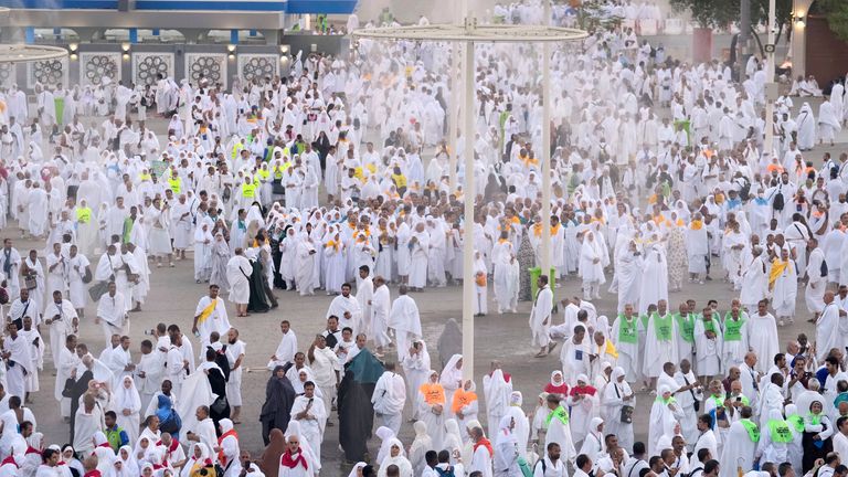 Muslim pilgrims arrive at the Mountain of Mercy, on the Plain of Arafat, during the annual Hajj .
Pic: AP