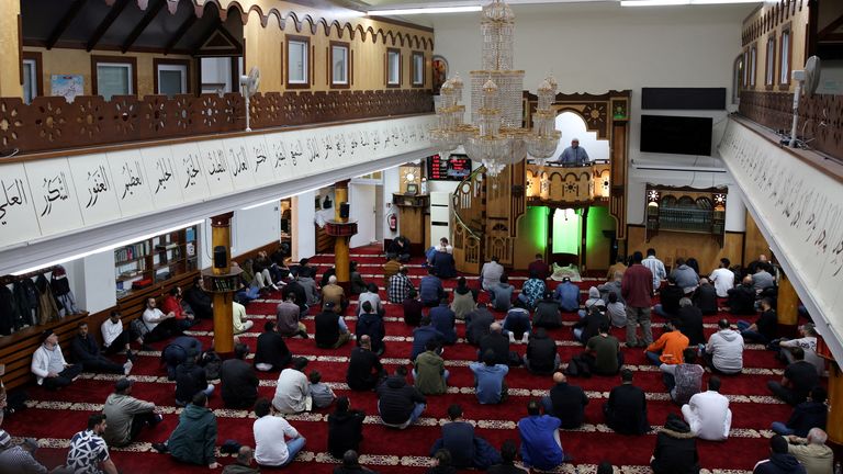 Muslim attend Friday prayers in Berlin. Pic: Reuters