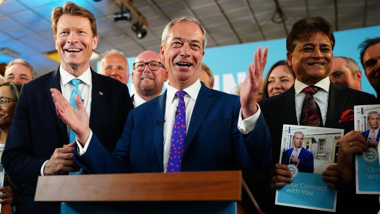 (L-R) Reform UK chairman Richard Tice and party leader Nigel Farage at their &#39;contract launch