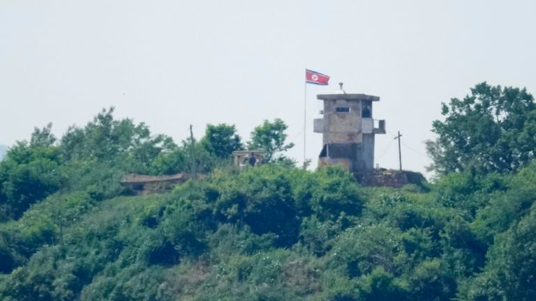 North Korean soldiers at the border with South Korea. Pic: AP