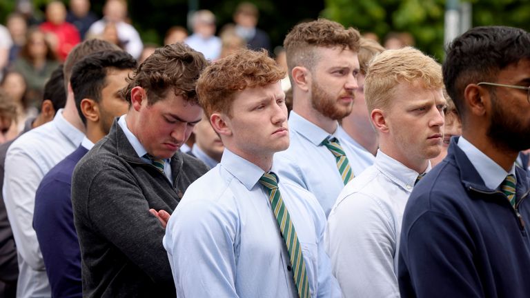 People attending a memorial event at the University of Nottingham.
Pic: PA 