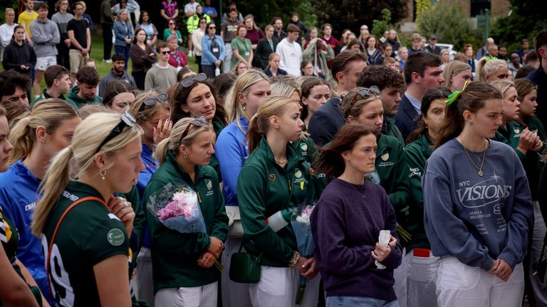 People attending a memorial event at the University of Nottingham.
Pic: PA