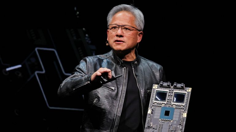Nvidia CEO Jensen Huang introduces the NVIDIA Blackwell platform at an event ahead of the COMPUTEX forum in Taipei, Taiwan, June 2, 2024. REUTERS/Ann Wang