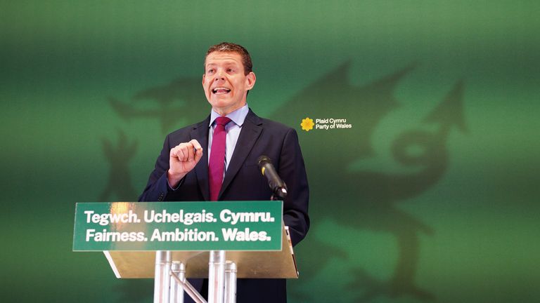 Plaid Cymru leader Rhun ap Iorwerth launches his party's General Election manifesto in Marble Hall, at The Temple of Peace in Cardiff, Wales. Picture date: Thursday June 13, 2024.