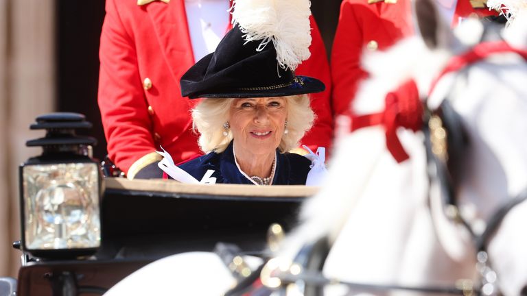 Queen Camilla at St George's Chapel. Pic: PA