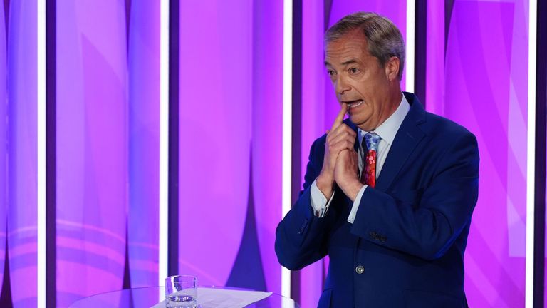 Nigel Farage during a BBC Question Time Leaders' Special at the Midlands Arts Centre in Birmingham. Pic: PA