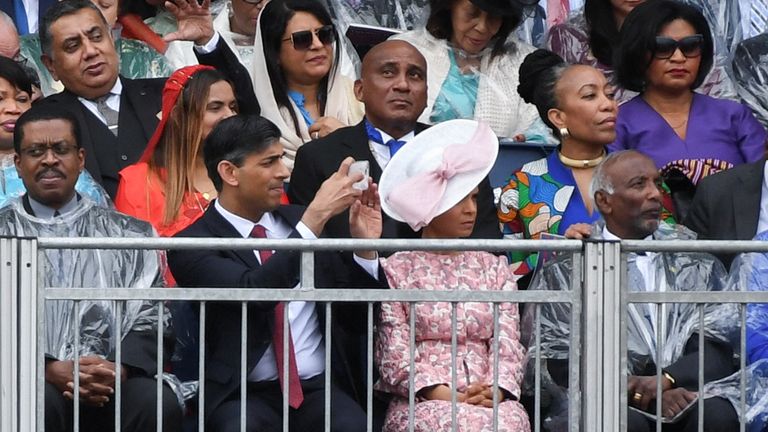 Rishi Sunak and Akshata Murty attend the Trooping the Colour parade.
Pic: Reuters
