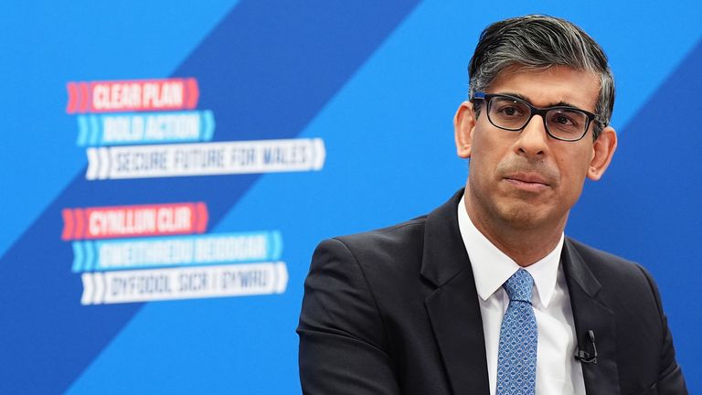 Prime Minister Rishi Sunak speaking during a visit to a bathroom supply company near Rhyl, Wales, while on the General Election campaign trail. Picture date: Friday June 21, 2024. PA Photo. See PA story POLITICS Election. Photo credit should read: Aaron Chown/PA Wire
